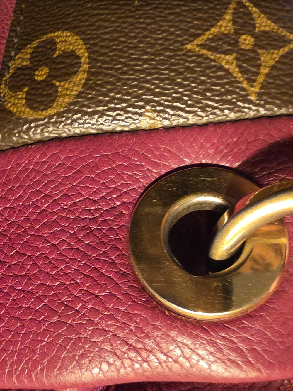 Louis Vuitton Brown Monogram Shoulder Bag with Burgundy Accents